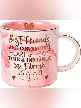 "Best Friends" Pink Marble Ceramic Mug With Gold Accents NIB